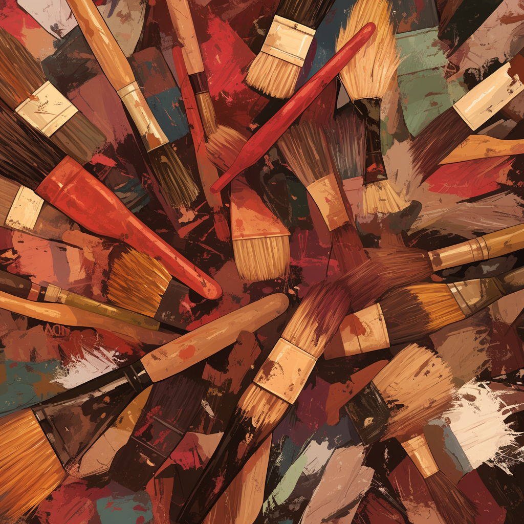 A bunch of dirty paintbrushes.